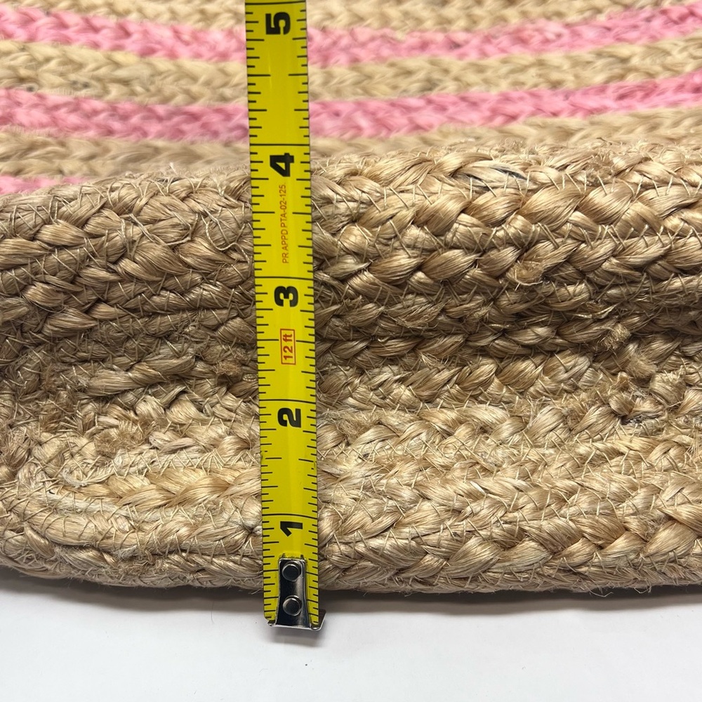 NWT Antik Kraft Natural and Pink Striped Jute Tote with Wooden Handles - Picture 10 of 10